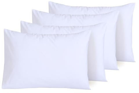 NAFAY LIVING White Pillow Cases 4 Pack Cotton 300 Thread Count - Hotel Quality Pillow Covers with Envelope Enclosure - Breathable & Super Soft Housewife Pillowcases (50 x 75 cm)