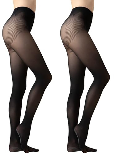 Ms.Myland 2 par kvinnors tunna Qpaque strumpbyxor, 480D mjuk nylon normal flerfärgad kontroll topp sammet strumpbyxor, Svart-80d, one size