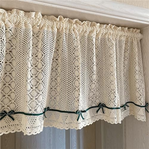 Sarah Duke Häkeloptik Scheibengardine Kurzstore, Landhaus Gehäkelt Blumen-Stickerei Muster Gardine, Bistrogardine Kurz Gardinen Kleines Fenstervorhang Küche Vorhänge (1 Stück,B 150x H 45cm)