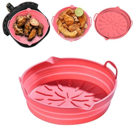Round Collapsible Silica Gel Baking Pan Household Air Fryer With Handle Silica Gel Tray Kitchen Baking Cake Tool Accessories (Color : Pink)