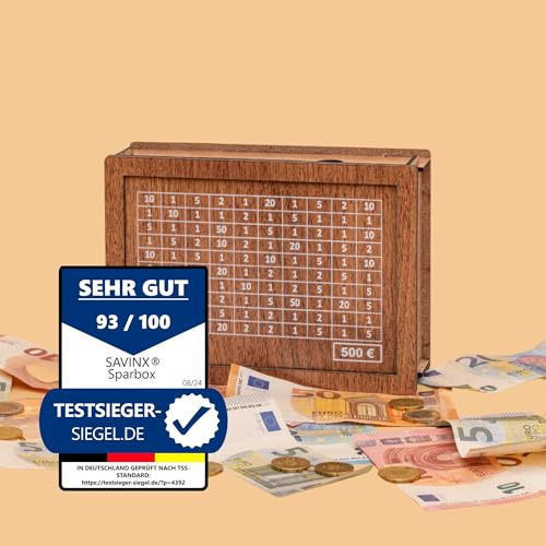Spardose 500€ – SparBox Das Original in 6 Größen - mit Zahlen zum Ankreuzen | fertig aufgebaut, wiederverwendbar, in 6 versch. Größen, mit Zahlen zum Ankreuzen, für Kinder & Erwachsene
