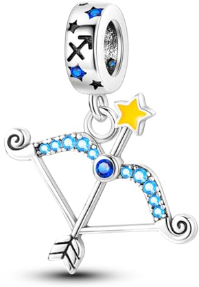 LIGHTDOG Damen 925 Silber Charms für Armbänder 12 Sternzeichen Anhänger Geeignet für Europäische Armbänder & Pandora Armbänder Halsketten Kompatibel Geburtstag Vergoldete Charms
