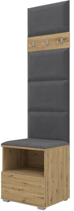 RAVIO Garderoben-Set NELA IV Kompakte Flurgarderobe, 50cm Wand-Garderobe mit Gepolstertes Paneel/Wandpaneel (Artisan Eiche + Dunkelgrau (Trinity 15))