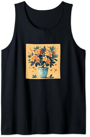 Rhododendron Plant In Pot With Hearts Around Graphic Tank Top