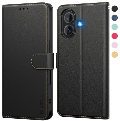 SineOrdo Coque pour iPhone 16 Étui Protection à Rabat, [Pochette de Portefeuille] Antichoc Clapet Housse en Cuir Case Noir