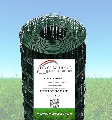 Rete Metallica Elettrosaldata Zincata e Plastificata per Recinzioni Giardino - Maglia 75x50 mm - Rotolo 25 m Altezza 175 cm - Robusta e Resistente agli Agenti Atmosferici | SERVICEWEBSHOP (H 175 CM)
