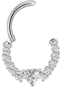 Lantine Septum Piercing Ring mit Herzförmigem Zirkonia, Edelstahl 316L 16G (1,2 mm) – 8 mm, Gold- und Silberfarben, für Septum, Helix, Knorpel, Rook, Conch, Samtbeutel