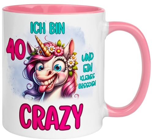 40 Geburtstag Frauen Geschenk Tasse | Ich bin 40 und kleines bisschen crazy | Lustige Geburtstagstasse mit Spruch 40. Geburtstag | 40ter Geburtstag - Witziges Geburtstagsgeschenk Frau