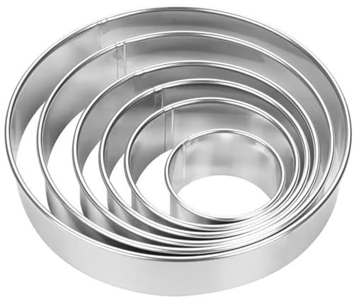Hperu 6pcs Round Cookie Cutter Set, 2-6 Stainless Steel Non-Stick Biscuit, Easy to Clean for Baking, Donuts, Cakes, Sandwiches, Donut Cutter