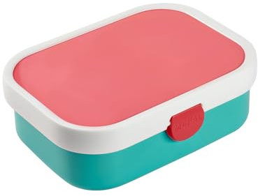 Mepal - Lunchbox Campus - Bento Lunchbox Für Kinder - Brotdose Mit Bento-Fach & Gabel - Meal Prep Box Mit Clip-Verschluss - BPA-frei & Spülmaschinenfest - 750 Ml - Türkis mit pinkem Deckel