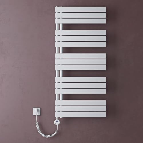 doporro Scaldasalviette Elettrico 131x60 cm 1000 W con Termostato e Timer | Colore Bianco, Acciaio al Carbonio, Termostato Digitale, Temperatura Regolabile, Montaggio a Parete, Funzione Portasciugamani