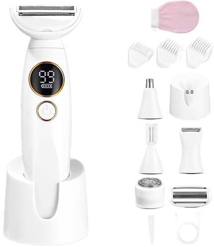Pelvora 5 In 1 Damen Intimtrimmer, 5-In-1 Pelvora Damen Intimtrimmer, 5-In-1 Intimrasierer Für Frauen, Elektrischer Rasierer Damen Mit Usb-Ladestation, Ipx7 Wasserdichter (Mit Ladeetui,1PC)