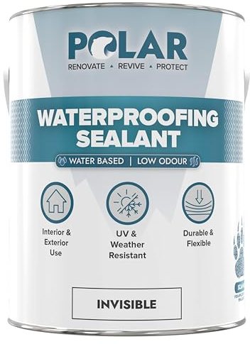 Polar Clear Waterproofing Sealant - 5 Litres - One-Coat Waterproof Protection, Silicone Sealant - Interior & Exterior, Advanced UV-Resistant Invisible Finish