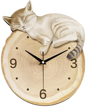 Fenteer Wanduhr mit Katzenmotiv, dekorative Uhr, niedliches Tiermotiv, Wanddekoration, geräuschlos, für Esszimmer, Büro, Wohnzimmer, Einweihungsgeschenk, M