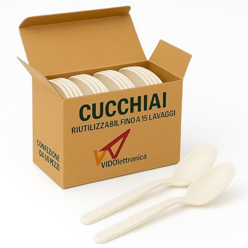 cucchiai biodegradabili e compostabili Bianche Posate in Fibra di Zucchero 5 Confezioni da 20 Pezzi stoviglie bio Eco Friendly (100 pezzi cucchiai riutilizzabili)