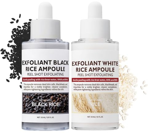 2PCS Peel Shot Glow Rice Ampoule Duo White Rice + Black Rice Ampoule - Face Exfoliator - Soft Exfoliating Face and Body Scrub - Pore Minimizer Serum - Blackheads Remover for All Skin Types