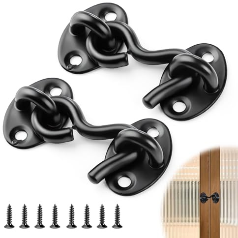 OIHCAZ Hook and Eye Latch 2PCS, 2 Inch Stainless Steel Gate Hook Rustproof Gate Latch Anti-Theft and Windproof Fixing for Window Gate Shed Garden
