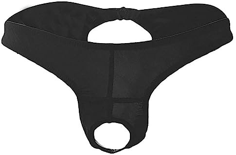 Mens Sexy Open Buttocks Ttransparent Underwear Mesh Open Fly Pouch Erotic Thongs Low Waist Stretch Knickers Breathable Slips Sissy Lingerie for Joke Secret Gift Black