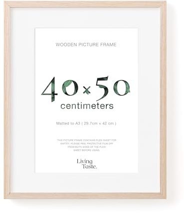 LIVINGTASTE Cadre poster 40x50 cm (16x20 pouces) finition chêne Naturel avec façade acrylique, 1 pièce avec passe partout pour A3 (29,7x42 cm), idéal expo galerie, studio, affiches - 1pk