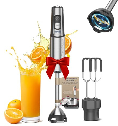 Anybear Immersion Blender, 1100W 2-in-1 Hand Held Blender with Full Copper Motor & Stainless Steel Body, 15 Speed & Turbo Mode Hand Mixer, Blade with Anti-scratch Coating (Gray)