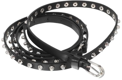 SOLUSTRE Cintura Donna Punk Borchie Studded Belt in Pelle Pu Nero, Design Doppio Cerchio, Resistente All'usura per Street Fashion e Abbigliamento Quotidiano