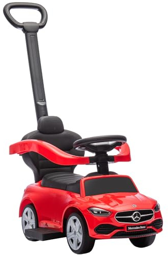 AIYAPLAY Porteur Enfants Mercedes-Benz sous Licence, Porteur bébé Voiture à Pousser 2 en 1 avec poignée Amovible, Garde-Corps, Espace de Rangement, klaxon et Volant, pour Enfants 18 à 36 Mois, Rouge