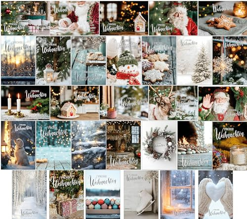 Weihnachtskarten mit Umschlag Set 30 Gemütliche Weihnachten - Klappkarten Weihnachtsgrußkarten