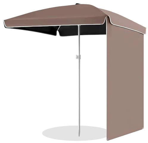 Parasol de Terrasse Carré 160 x 160 cm avec Rideaux Latéraux Petit Parasol de Jardin Portable UPF 50+ pour Plage Balcon Piscine(Brown)