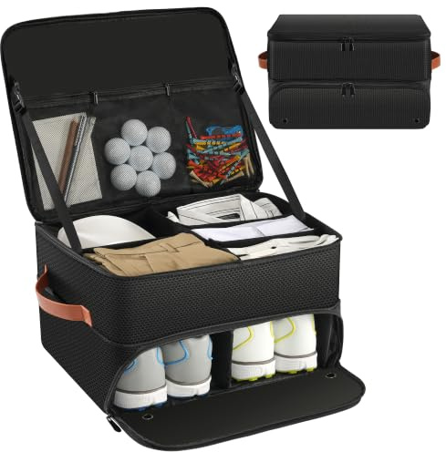 Uross Golf Trunk Organizer, 2 Layer Golf Storage Bag with Shoe Compartment