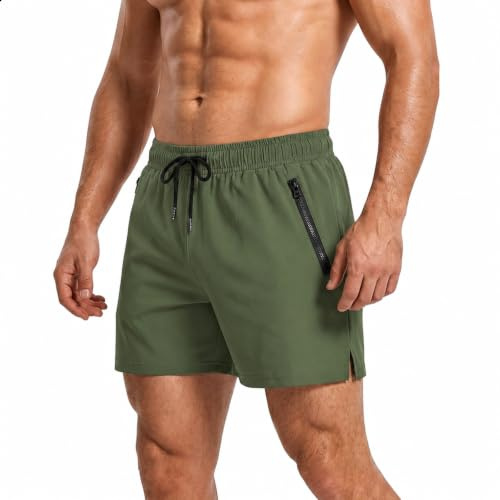 Towintec Badshorts Herr Simbrädeshorts med Andningsbart Nätfoder Badbyxor Herr Dragsko Badkläder Snabbtorkande Dragkedjefickor Shorts för Sommarsemester Strand Sport Gym Löpning Surfing, Armégrön, XL