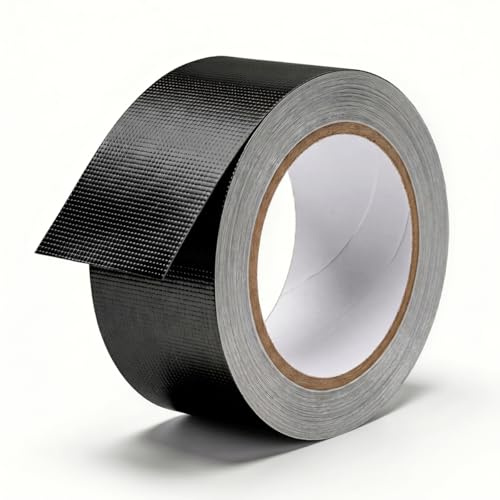 Rusoz Aluminium Foil Tape Black Fibreglass Reinforced 50mm x 20m, Heat Resistant Tape Flame Retardant Self-Adhesive Foil Tape Vapour Barrier Silver Tape for Pipe Insulation HVAC Exhaust Repair
