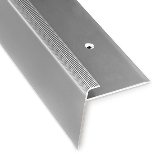 casa pura Profilo per bordi per scale, set da 1 pezzo, a forma di F, in alluminio, per laminato Safety listello preforato, 53 mm, altezza con un'altezza di 7 – 8 mm (Argento, 90 cm)