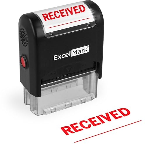 ExcelMark A-1539 Self-Inking Rubber Stamp - Received with Signature Line - Red Ink