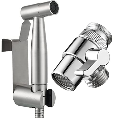 Tecmolog Bidet Portatile Kit Doccetta Bidet Acciaio Inossidabile Doccetta per Bidet WC Doccia con Deviatore Doccia 2 Vie, Tubo Doccia 2m e Supporto Doccetta, WS024F7