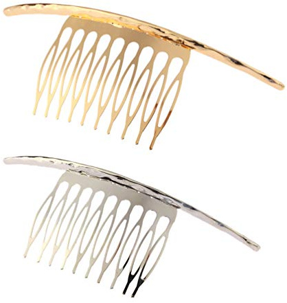 FRCOLOR 2pcs Alloy Hair Comb Women Curved Teeth Twist Hair Comb Hair Insert Grips Jewelry for Girls Hair Styling Tool Decoration (Golden Silver)