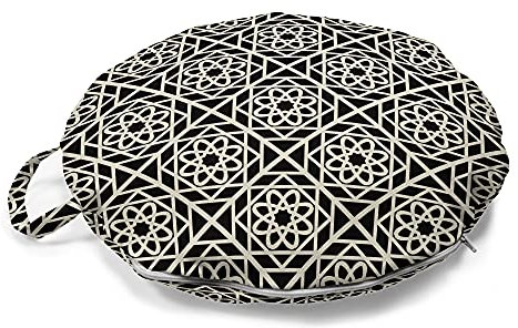 ABAKUHAUS marokkanisch Rundes Bodenkissen mit Griff, Wiederholen Blumen Geometric, dekoratives Kissen für Wohnzimmer & Schlafsäle, 45 cm, Eischale Koksgraue
