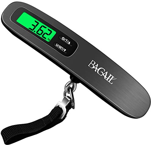 BAGAIL Kofferwaage Digitale Gepäckwaage mit Hinterleuchtet LCD-Display, Tara-Funktion, Tragbare Hängewaage für Koffer, Küche und Angeln, Batterie Enthalten, Maximalgewicht bis 50 kg / 110 lb