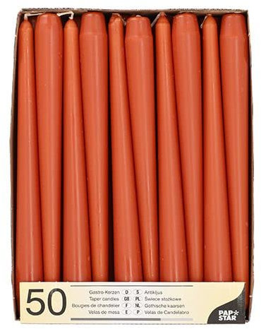 Papstar Leuchterkerzen Ø 2,2 cm, 25 cm rost 89145 Spitzkerzen Stabkerzen Halterkerzen, 50 Stück