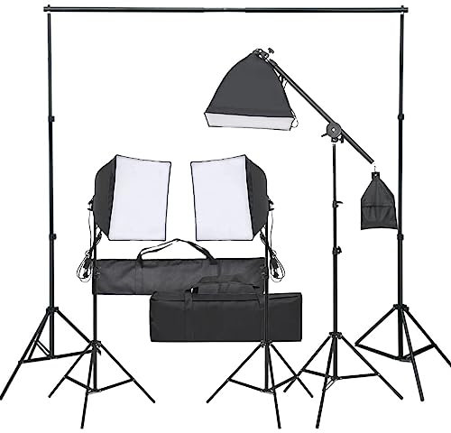 vidaXL Kit de Studio Photo avec Ensemble d'Éclairage Lumière de Photographie Système de Fond Kit de Support de Fond Sac de Transport