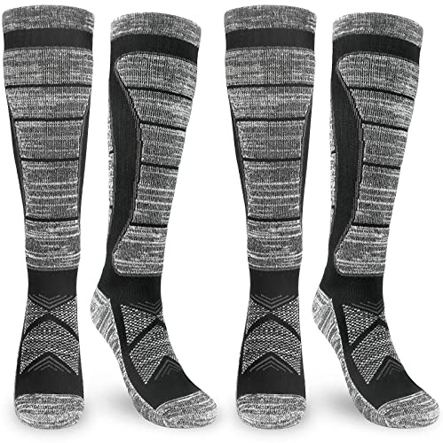 Womens Thermal Merino Wool Ski Socks, Ladies Knee High Long Walking Hiking Skiing Boot Socks, Arch Support Snowboard Warm Thick Winter compression Socks Size UK 4-7 2pairs