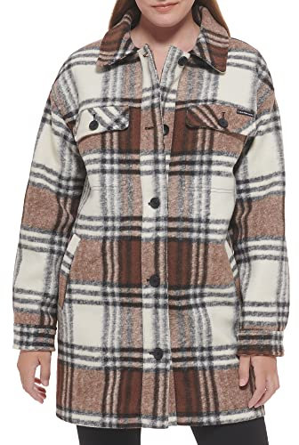 Calvin Klein Damen Everyday Plaid Shirt Jacket with Detachable Fleece Bib Jacke, Aztec Ombo, S