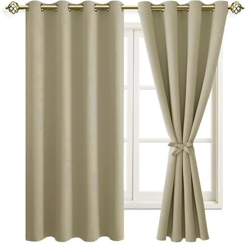 JIUZHEN Verdunklungsvorhänge Thermogardinen Blickdicht mit Ösen H175xB140cm | 2er Set Gardinen Schlafzimmer mit Raffhalter Tür Thermovorhänge Hitzeschutz Verdunklungsgardine Wohnzimmer Blackout Curtains