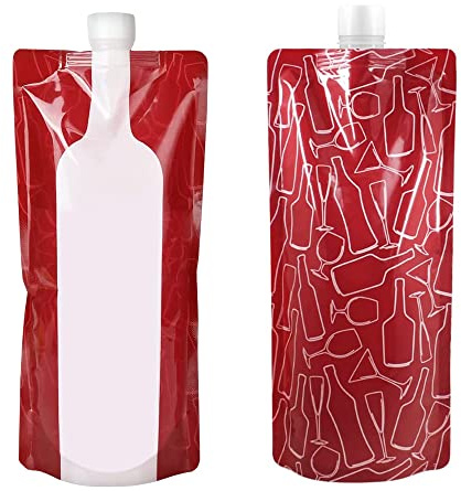 JIEDALIN 2 st 750 ml bärbar återanvändbar plast vinflaska påse bärbar dryckespåse hopfällbar vätska läckagesäker flaskhållare för vin sprit drycker, Röd, Väskorganiserare