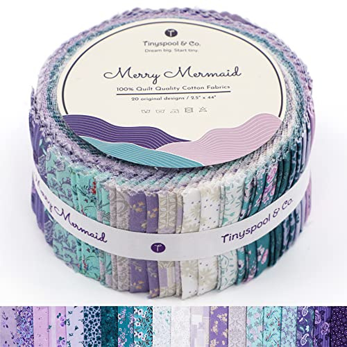 Tinyspool & Co. Jelly Roll Stoffstreifen zum Quilten, Basteln und Nähen, 40 Streifen sortiertes Bündel, weiche Baumwolle für Decken, Teppich, Heimdekoration und Geldbörsenherstellung, Merry Mermaid