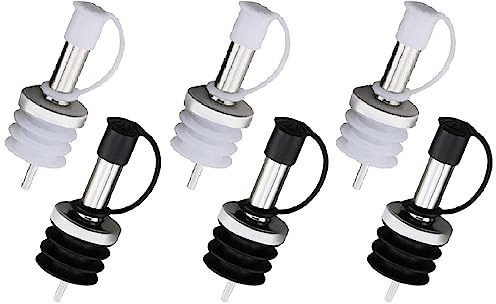 6 X Spirits Bottle Pourer, Stainless Steel Straight Spout Liquor Spirits Speed Pourers with Dust Caps, Freeflow Liquor Bottle Pourers for Bars Kitchen Restaurants (White+Black)