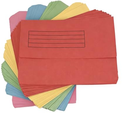 Foolscap Document Wallets 285gsm, Assorted Colours, Pack of 10 Folders (Assorted)