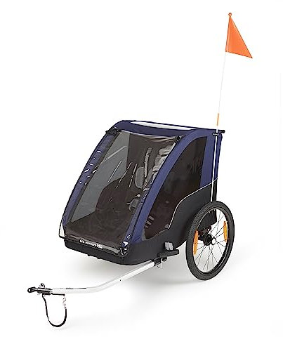 POLISPORT 8615000007 - Trailer con Ruedas de 20'' para Bicicletas con un máximo de 1 o 2 niños con Altura 1,05m y Remolque con Carga máxima 41kg en Color Gris/Azul