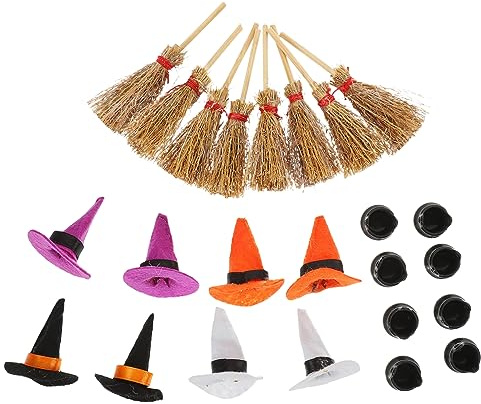 Halloween Mini Hexenhut Set - 24 StüCk Filzhut, Besen, Kessel - Bunte Deko FüR Kinder, Party, Basteln
