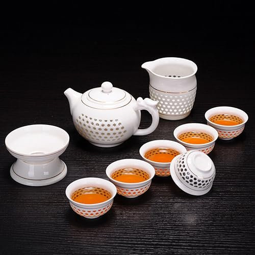 Juego de diez piezas de té de porcelana china azul y blanca con tapa de tetera de cerámica