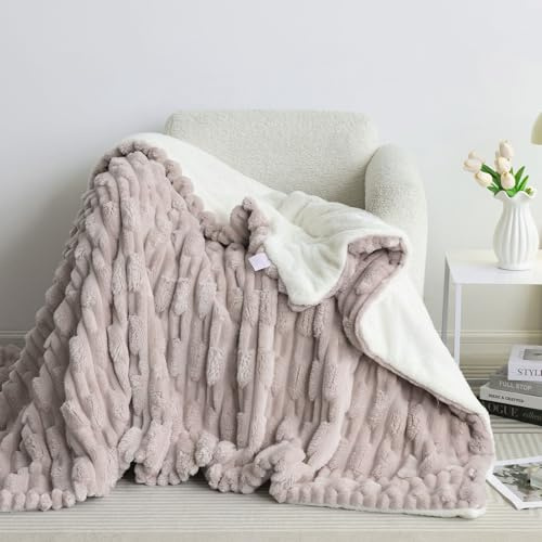 Coperta soffice, con texture morbida, extra calda, per l'inverno, ideale come coperta per divano e copriletto, buon regalo per le donne (motivo tortora, 200 x 230 cm)
